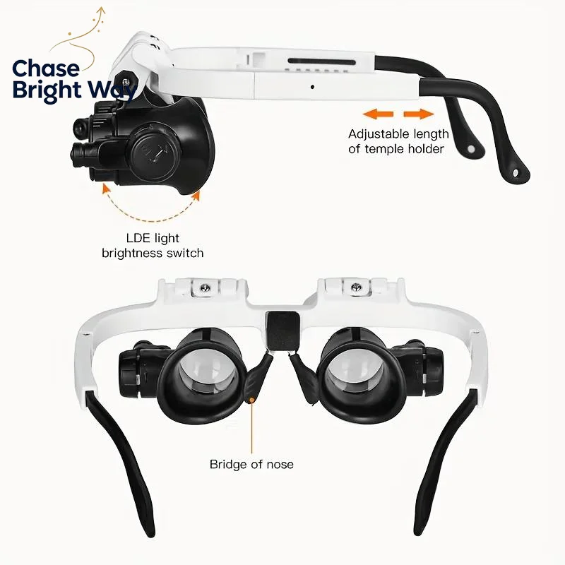 Magnifying Glass 8X 15X 23X Jeweler Watchmaker LED Light Headband Magnifier Glasses Reading Loupes No Strain Clear View