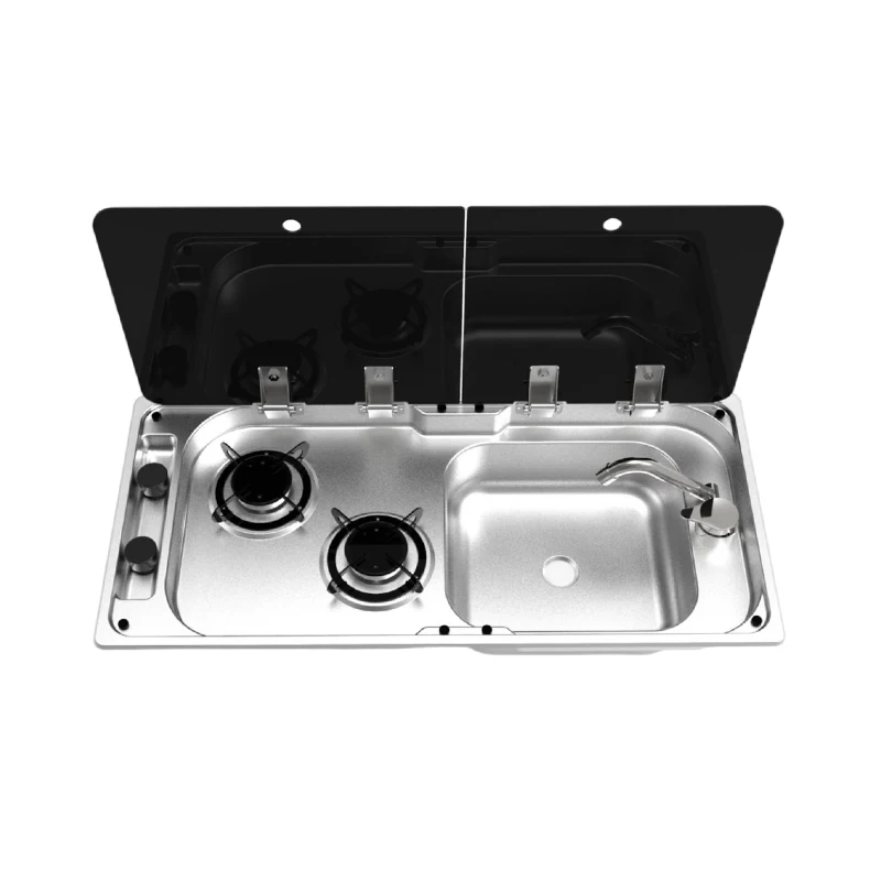 

RV Stainless Steel Camping LPG RV Gas Stove and Sink Kitchen 2 Burners Gas Stove with Faucet Cooker