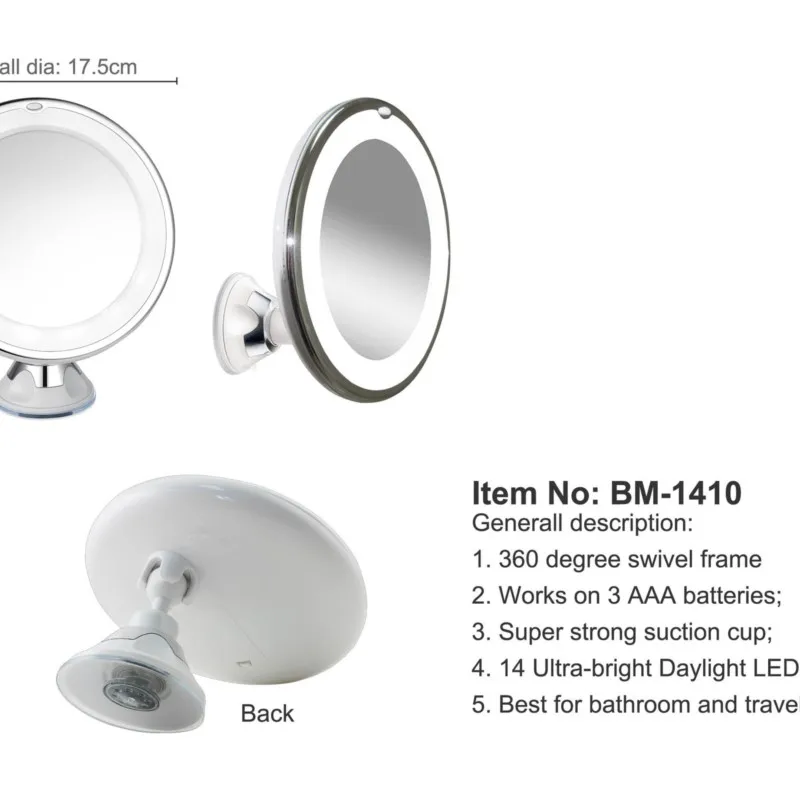 Flexible Makeup Mirror 10X Magnifying Mirrors LED Lighted Touch Screen Vanity Mirror Portable Dressing Table Cosmetic Mirrors