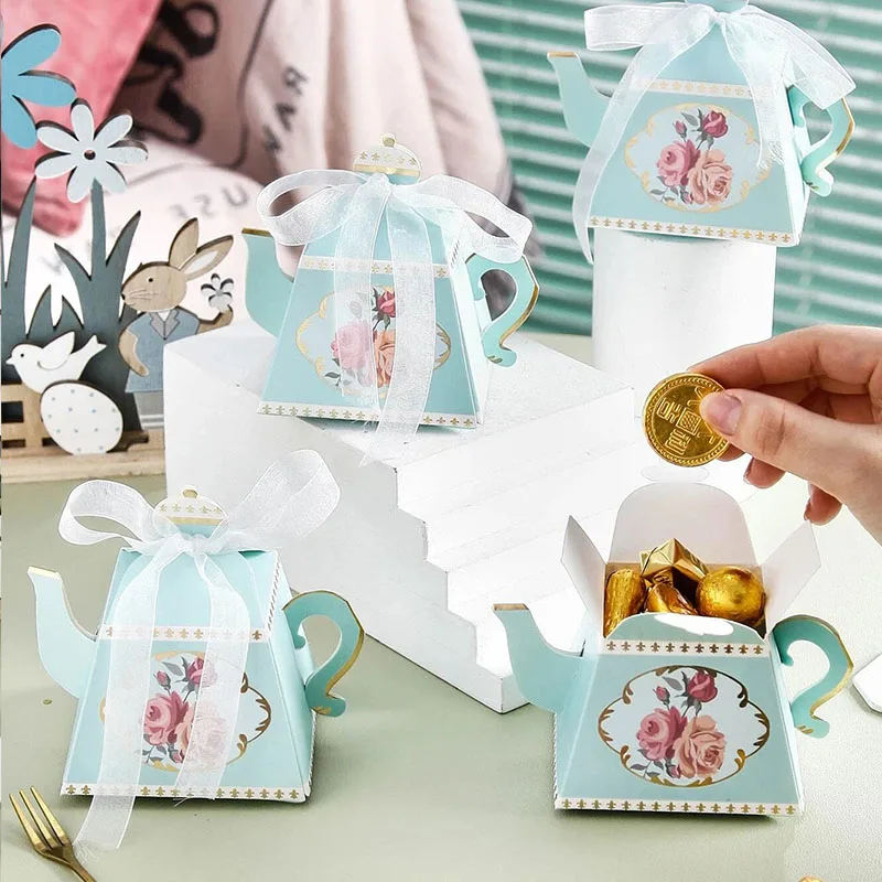 10PCS New Retro Teapot Shape Paper Candy Boxes Wedding Gifts Box for Guests Christmas New Year Birthday Party Favors