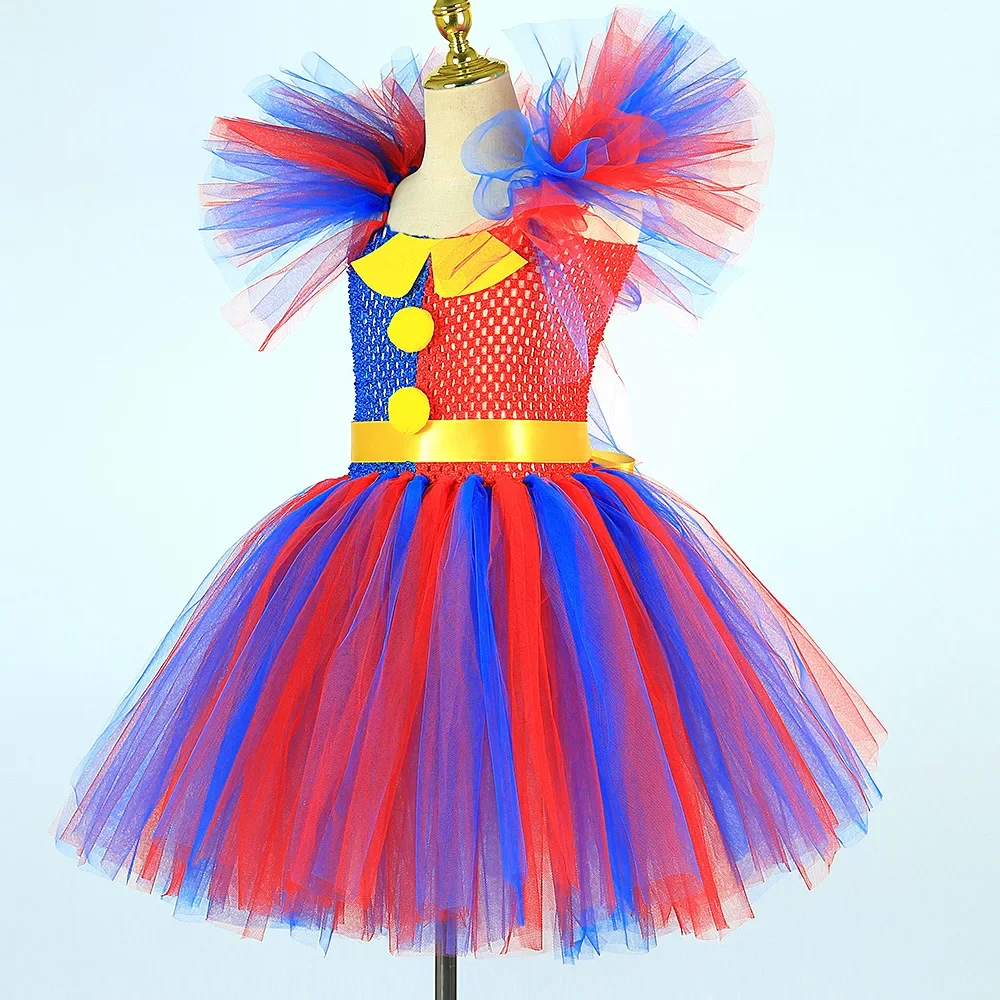 Blauwe Rode Clown Circus Pomni Kostuums Voor Meisje Kids Tutu Jurk Kleding Halloween Clown Kostuums Meisje Fancy Party Prinses Jurken