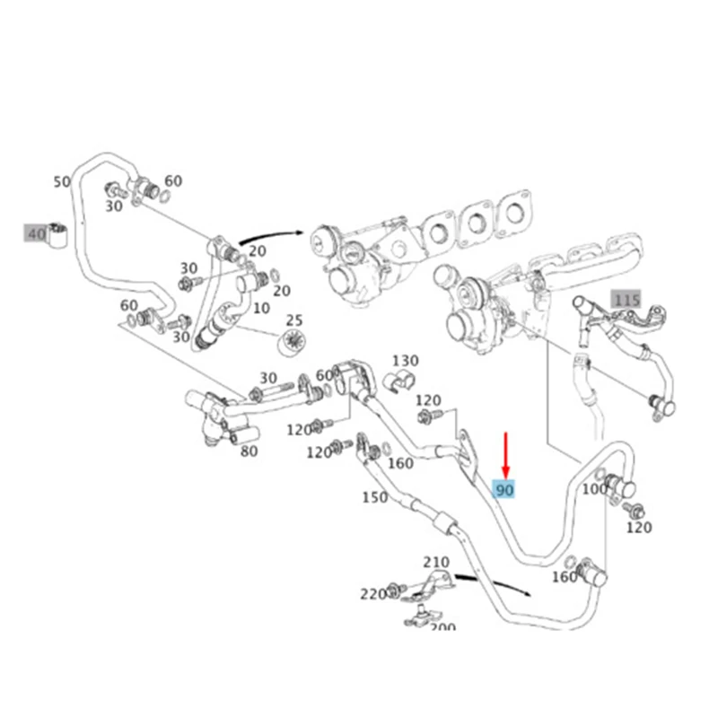 Turbocharger Coolant Line (Return) LEFT DRIVER SIDE Fit for Mercedes (2011-2019)  CL550 CL63 AMG CLS550 CLS63 AMG 2782001300