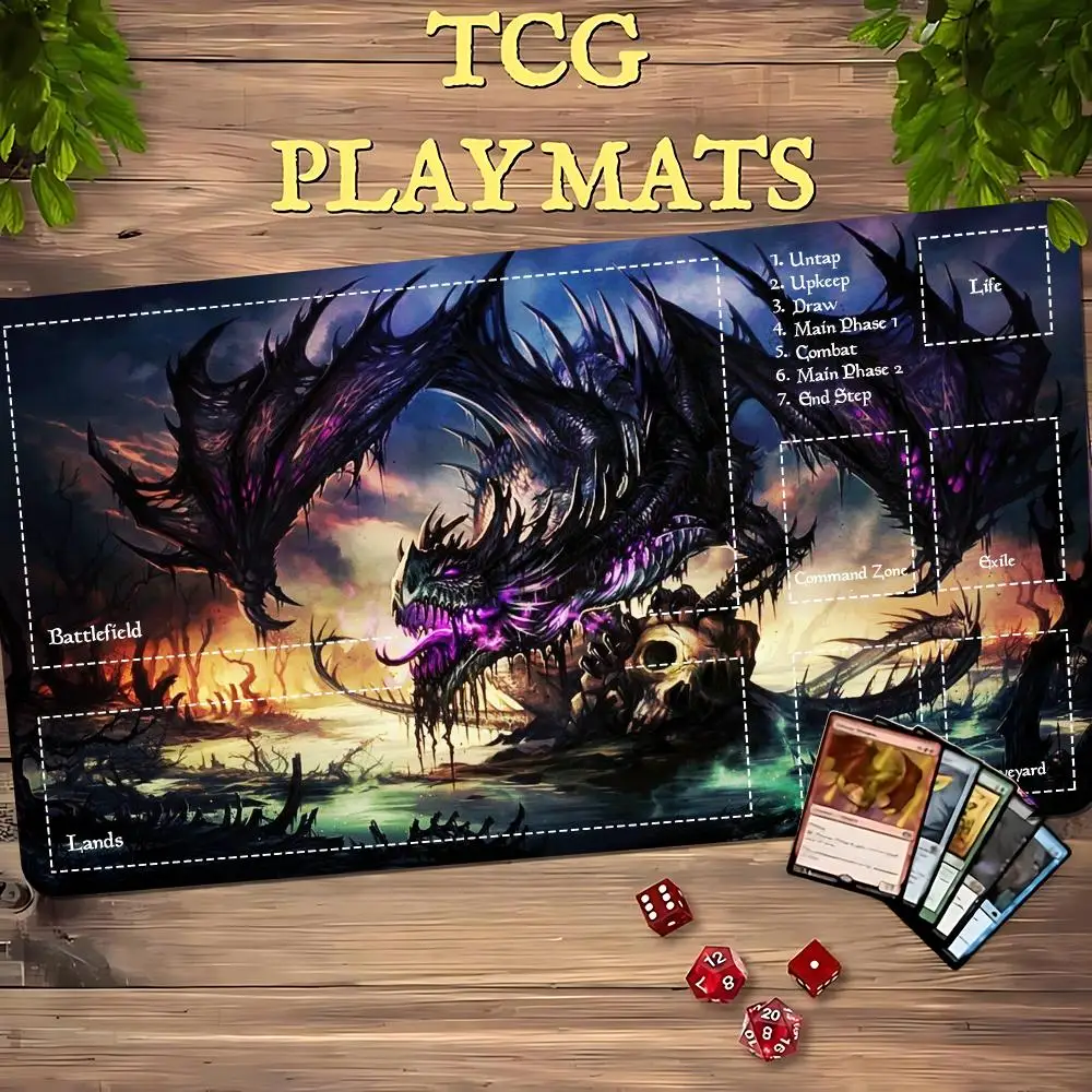 Dark Swamp Purple Skeleton Dragon TCG Playmat 35X60CM Magic Card Battle Mat Non-Slip Durable Stitched Edge Tabletop Playmat