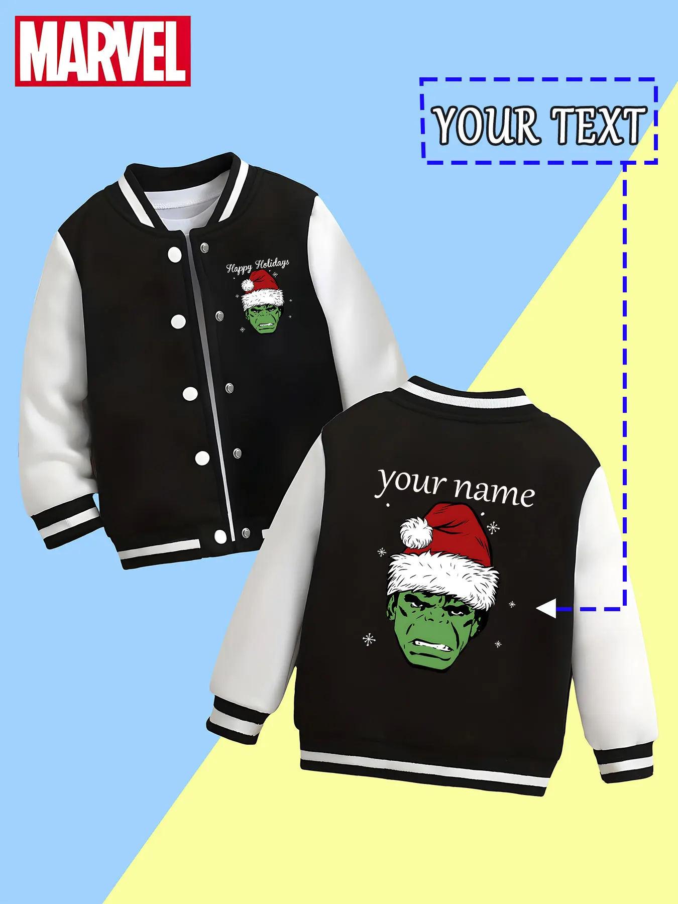 

MINISO Marvel Boys Baseball Jacket - Christmas Hulk Print, with a strong festive atmosphere, warm and suitable for autumn and wi