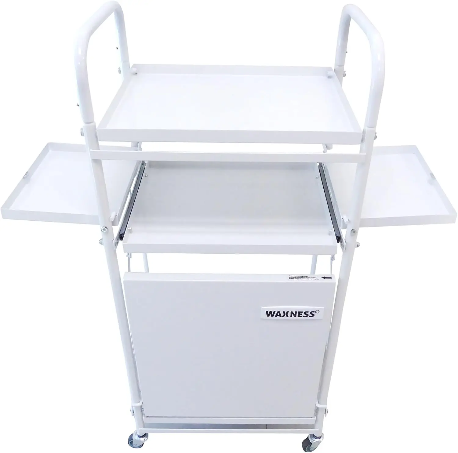 Foldable Professional Waxing Trolley Cart with Magnetic Side Shelves and Trash Compartment