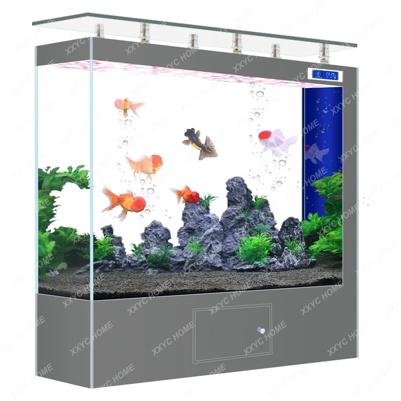 Square Bar Cylinder Golden Crystal Super White Glass Large Living Room Home Fish Tank Aquarium