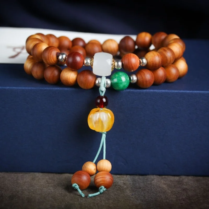 Chenhua Taihang Thuja Sutchuenensis Bracelet High Oil Handmade Braided Rope String CreativediyMatching Pumpkin Beeswax Gray Jade