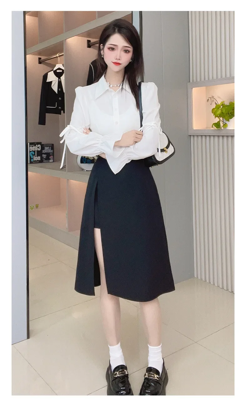 Black Irregular Slit Skirt for Women Summer Mid-length A-line 2023 New High Waist Hip Skirt Harajuku Vintage Women Clothing