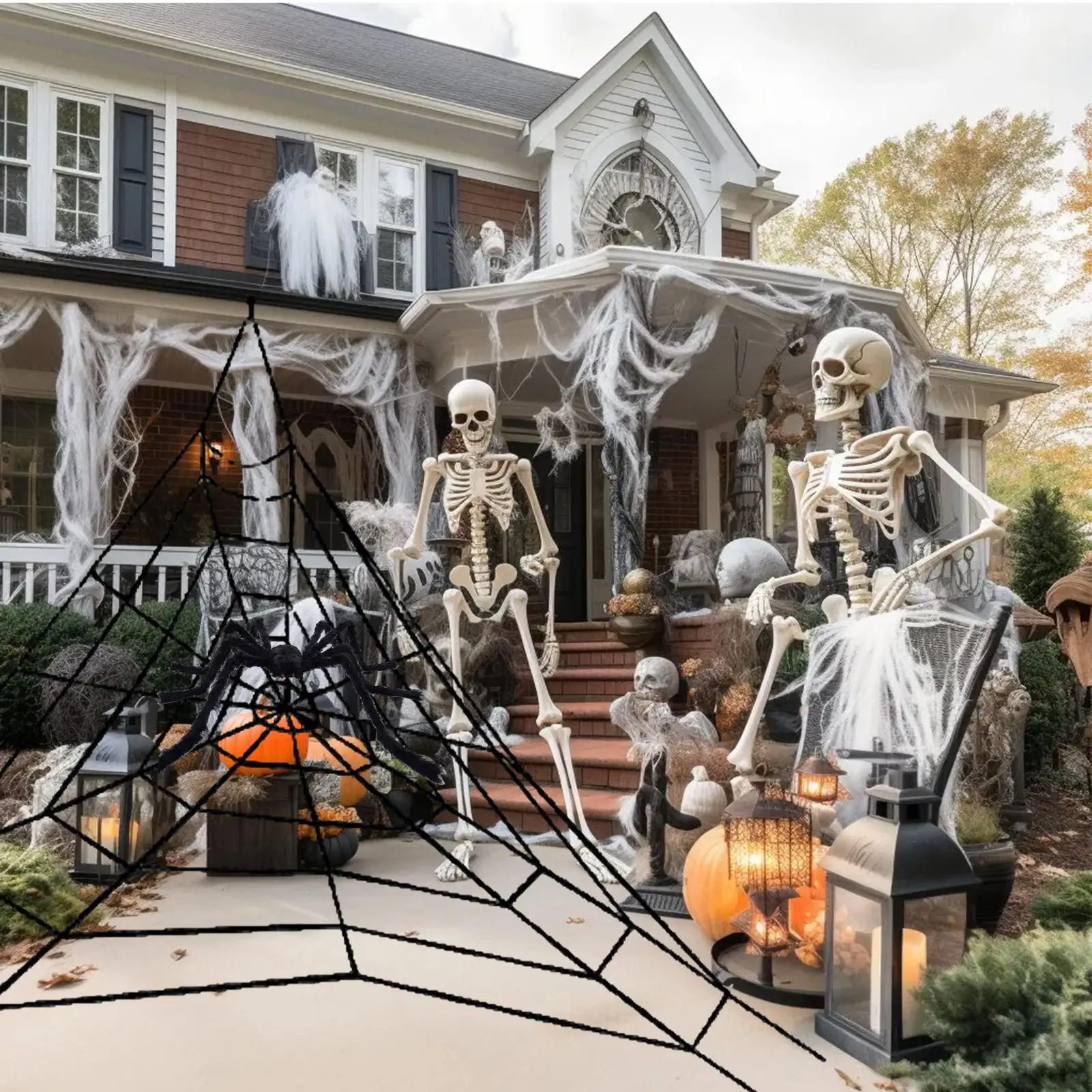 

Halloween Spider Spider Webs Halloween Decorations 8 Light Modes Realistic LED Glow-Up Giant Size For Haunted House Window Door