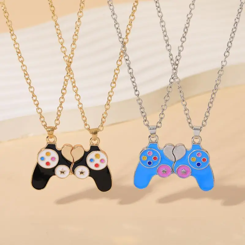 Magnetic Game Controller Couple Necklaces 2Pcs Enamel Heart Splicing Pendant Romantic Jewelry for Valentine's Day Gifts