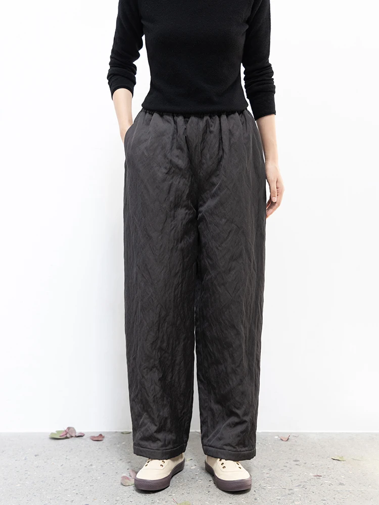 

New Le Collection Casual Cotton Blend Winter Trousers with Interlined Elastic Waist Warm And Thi Straight Leg Pants