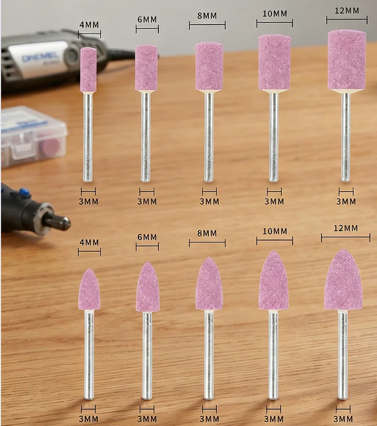 

10 шт. 3 мм красные корундовые шлифовальные головки из керамического абразивного камня для электрических и пневматических шлифовальных машин, для удаления заусенцев и полировки металла