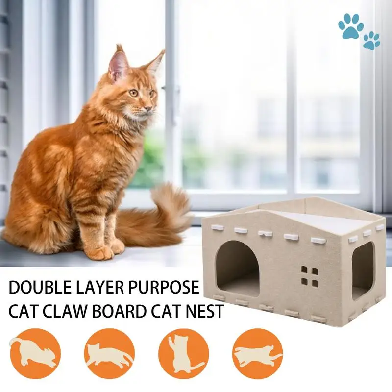 Pet House Cat Tunnel Double-layer Large Space Cat House Sofa Pet Bed House Wear-resistant Scratching Board Cat Toys