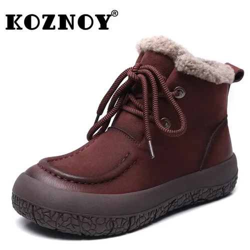 Koznoy 암소 스웨이드 정품 가죽 플랫폼 웨지 앵클 부츠, 가을 오토바이 용수철, 겨울 봉제 여성 패션 신발, 4cm 