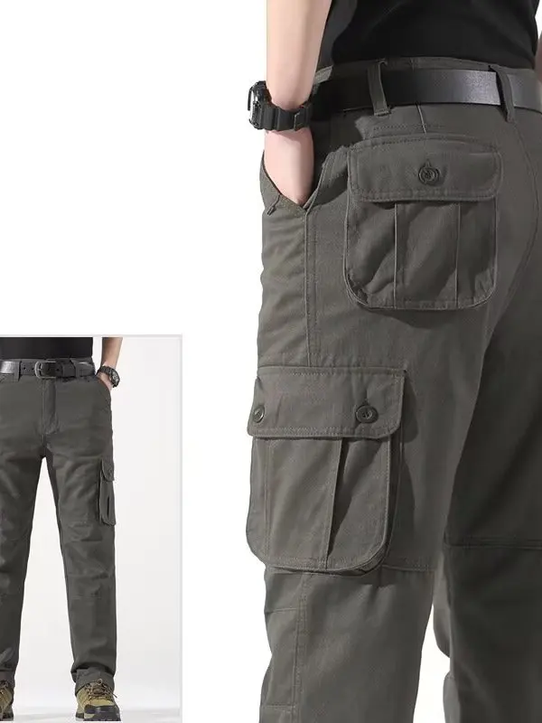 

Уличные мужские рабочие брюки свободного покроя из чистого хлопка, повседневные прямые брюки, износостойкие осенние модные брюки