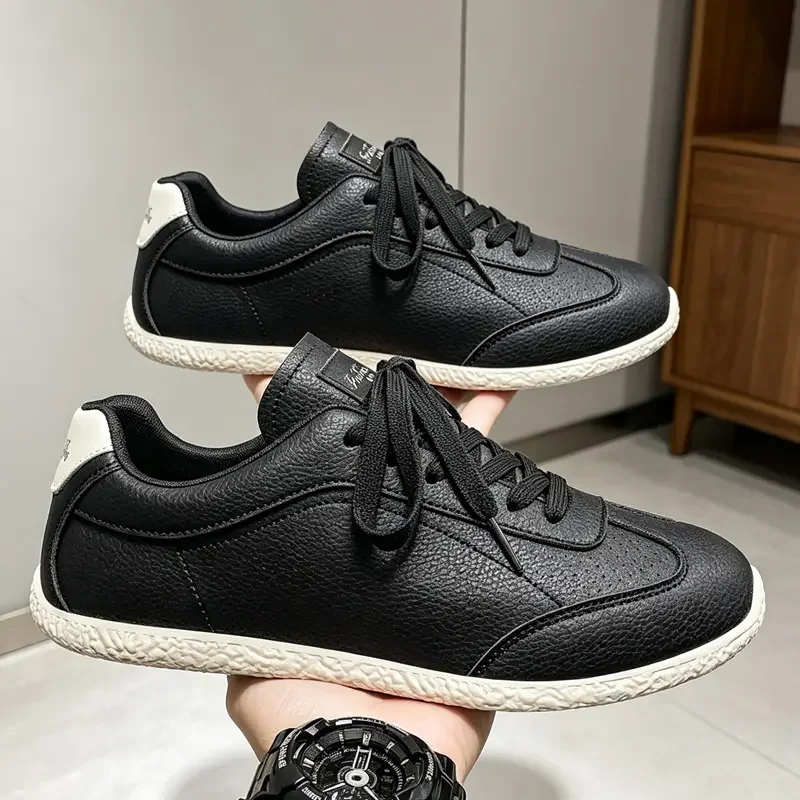 Men's White PU Leather Flat Sports Shoes Anti-Slip Mountaineering Leisure Running Autumn Fashion Tennis Trend Hot Selling