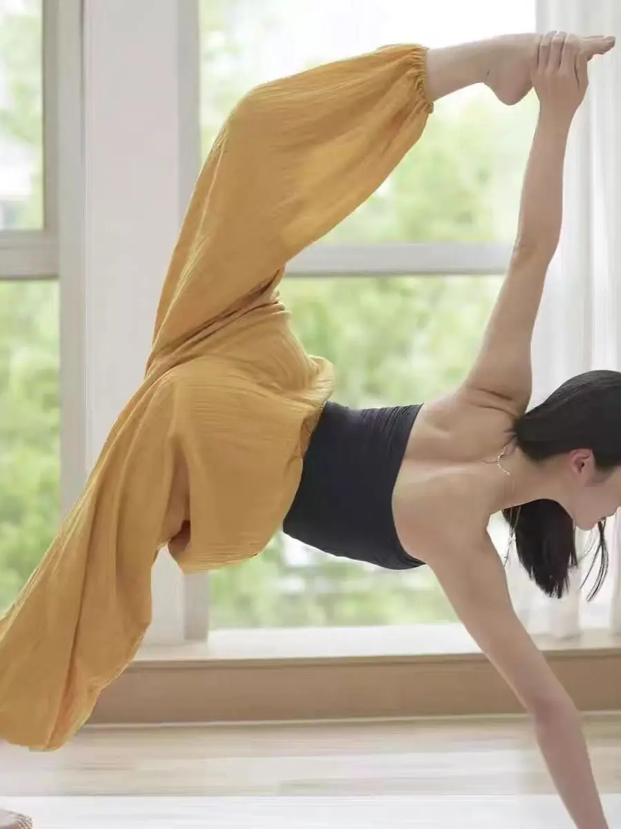 

Cotton Linen Yoga Pants Women's Pilates Loose Home Pants Versatile Lantern Pants Artistic Travel Photoaphy Ultra Loose Tai ...