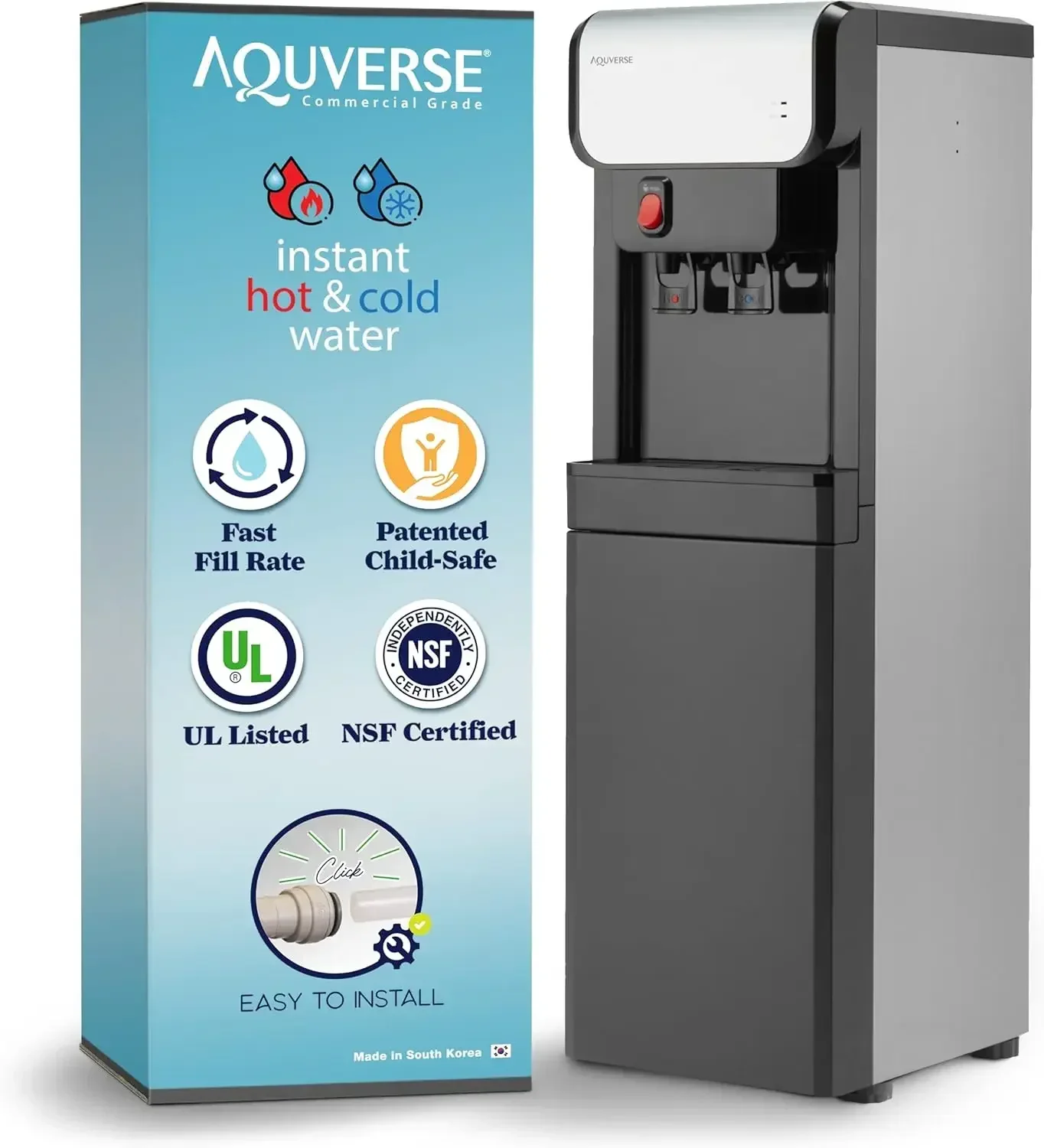 Commercial Grade Bottleless Hot & Cold Water Cooler Dispenser with Filter, Stainless Black | NSF and UL/Energy Star Certified