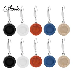 10pcs/lot Wood Cabochon Earring Base Fit 12mm Blank Bezel Settings Diy 316 Stainless Steel Ear Wire Hooks Jewelry Findings