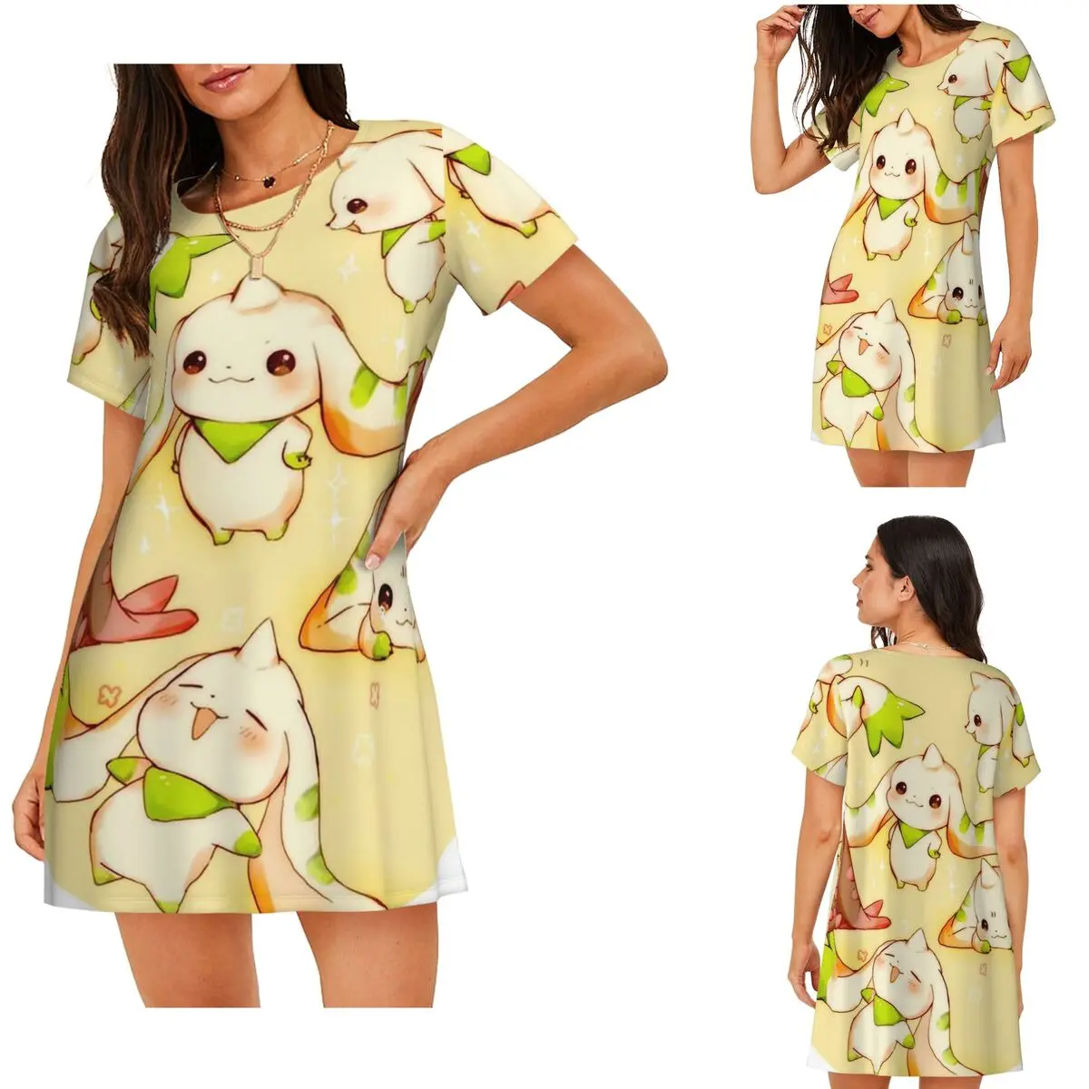 

Custom Terriermon Lopmon Short Sleeves Nightdress For Sleeping Sleepshirts Women Short Sleeve Nightgowns Loose Pajama Dress