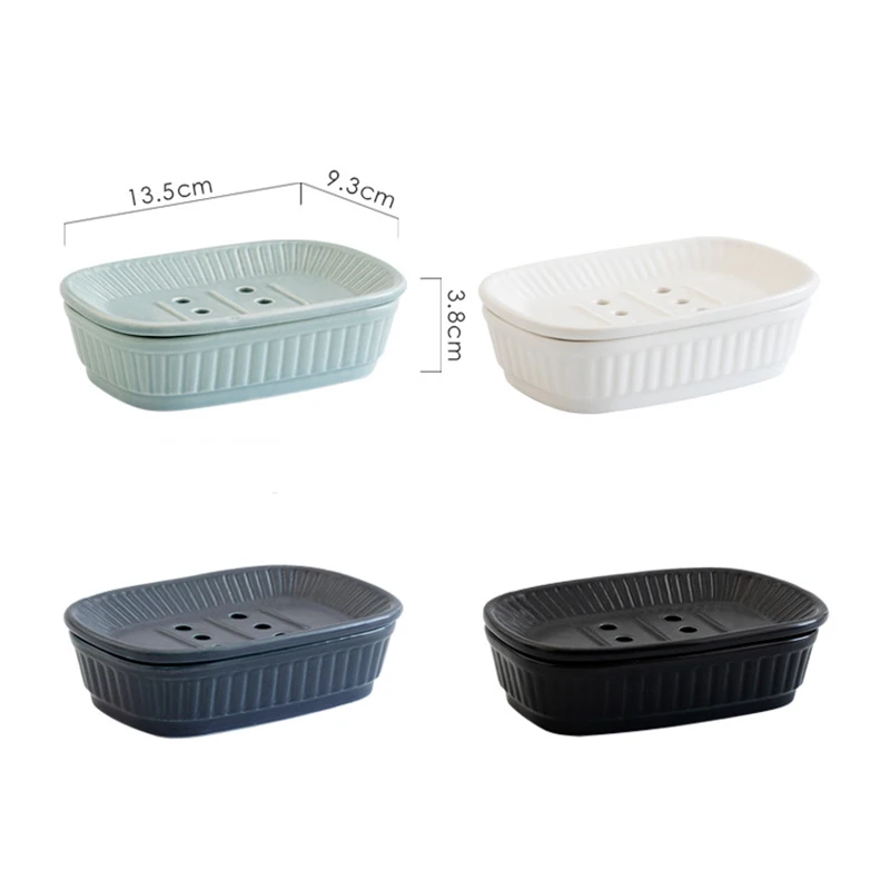 Ceramic Soap Dish Double Layer With Drain Tray Soap Holder Sponge Storage Plate Bathroom Supplies