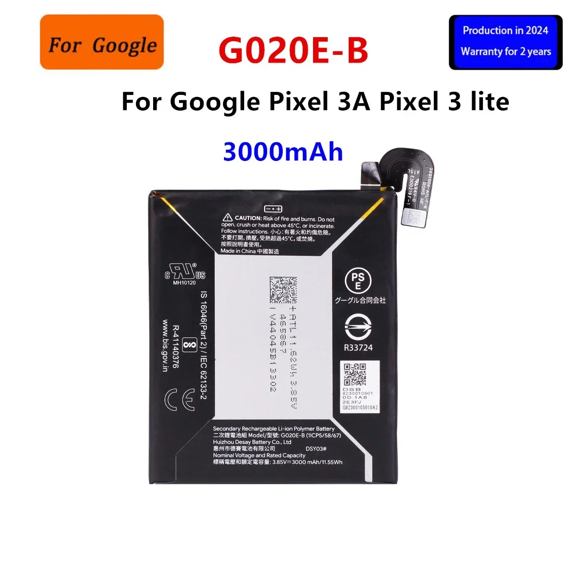 

100% Orginal G020E-B 3000mAh Replacement Battery For HTC Google Pixel 3A Pixel 3lite Pixel 3 Lite Mobile Phone Batteries