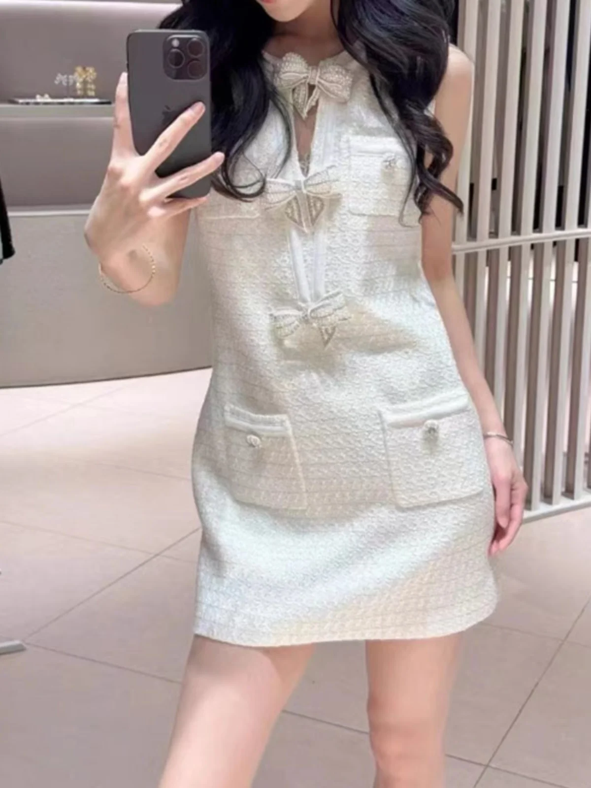 

Quali Spring Summer Autumn DBNY Rich Girl Sle Decorative Plaid Woolen Knot Vest Dr A-Line Skirt round Neline