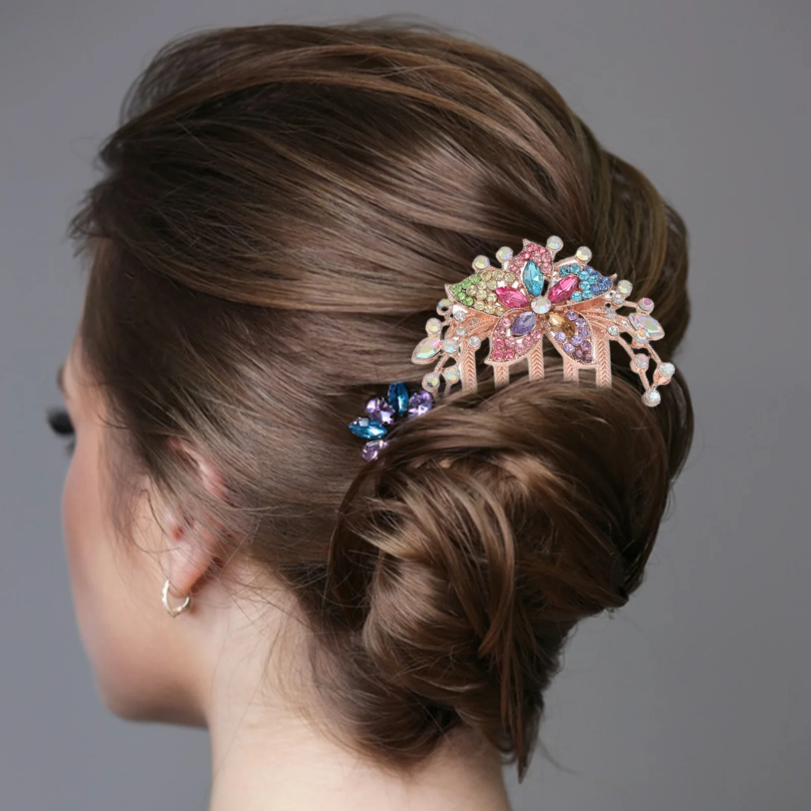 

3Pcs Rhinestone Bridal Hair Combs Colorful Crystal Flower Side Comb Vintage Wedding Party Hair Accessories for Women