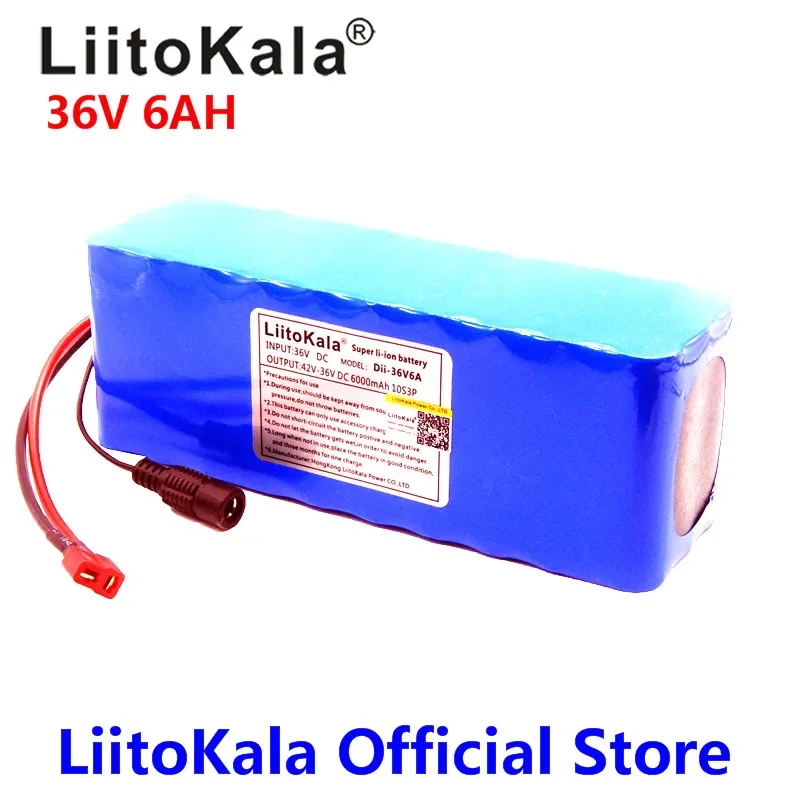 Литиевая батарея LiitoKala, 36 В, 6 Ач, 500 Вт, 18650, 36 В, 8 Ач, аккумулятор для электрического велосипеда с зарядным устройством из ПВХ, 42 в, 2 А