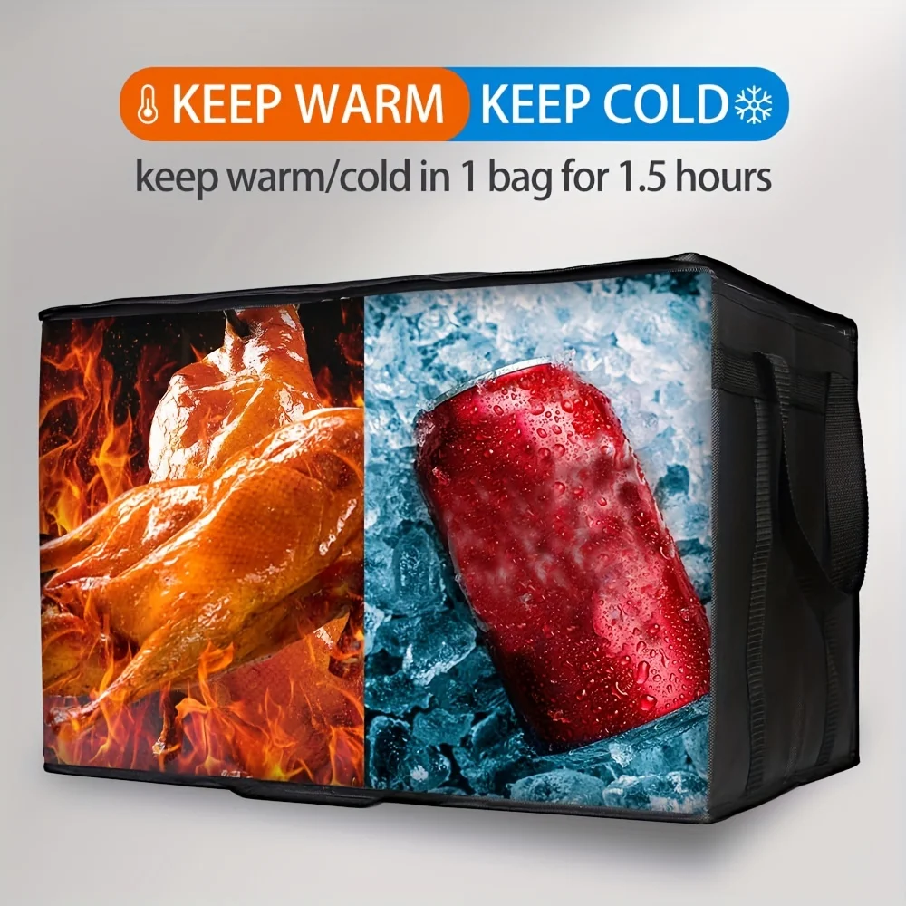 حقيبة طعام معزولة قابلة للطي وقابلة لإعادة الاستخدام ، حقيبة بيتزا للوجبات الجاهزة ، تحافظ على الطعام ساخنًا أو باردًا للتسوق ، كبيرة XXXL ، 1: #3