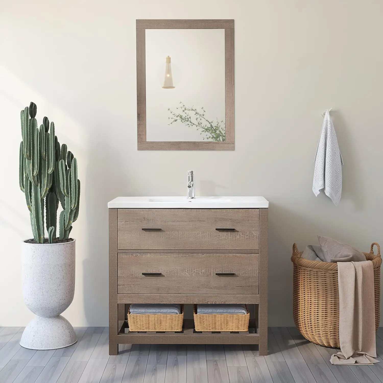 36’’ Bathroom Vanity with Sink Freestanding Cabinet Set Design Resin Basin Undermount Sink