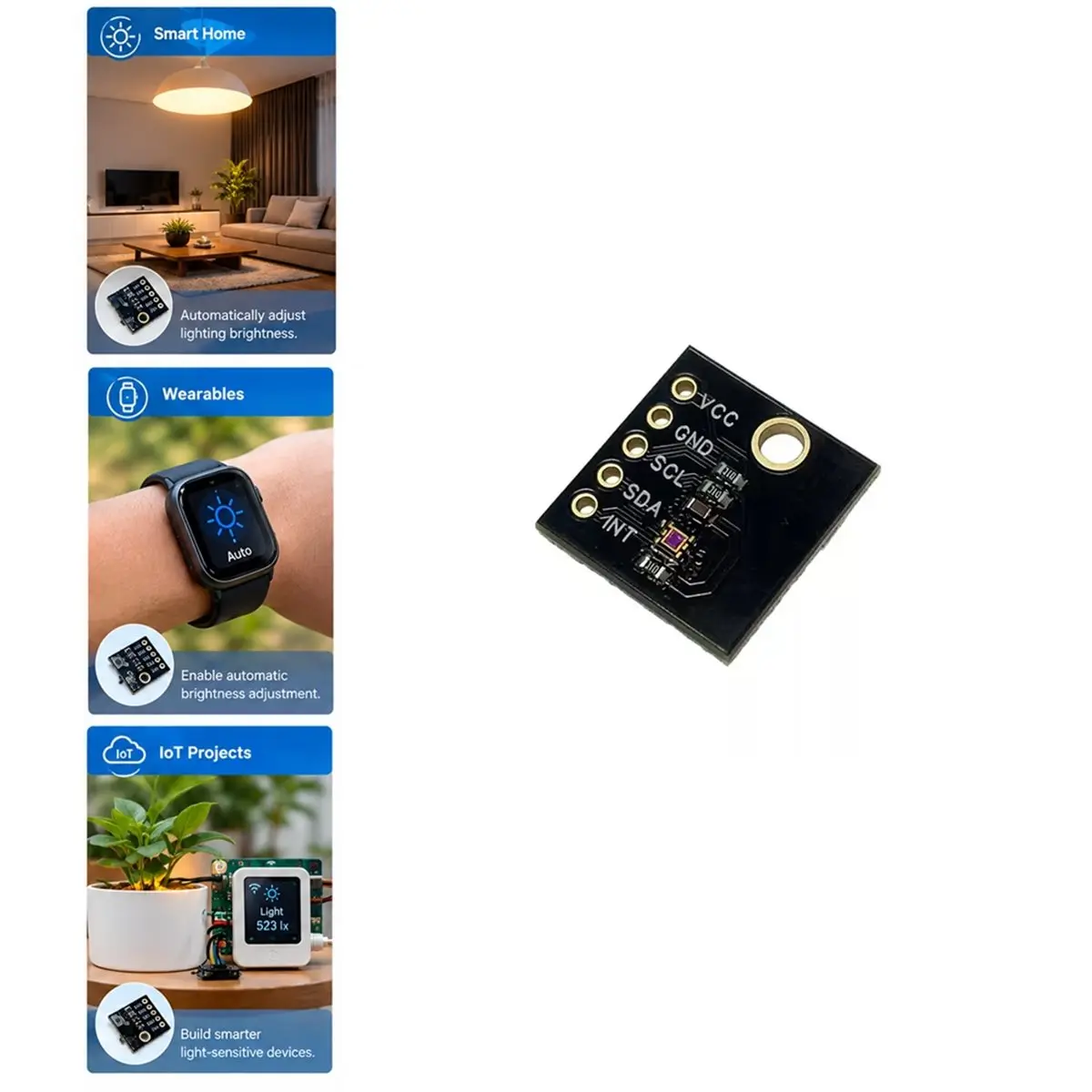VEML6035 Ambient Light Sensor Module 16-Bit Light Intensity Meter for Smart Home Auto Dimming DIY