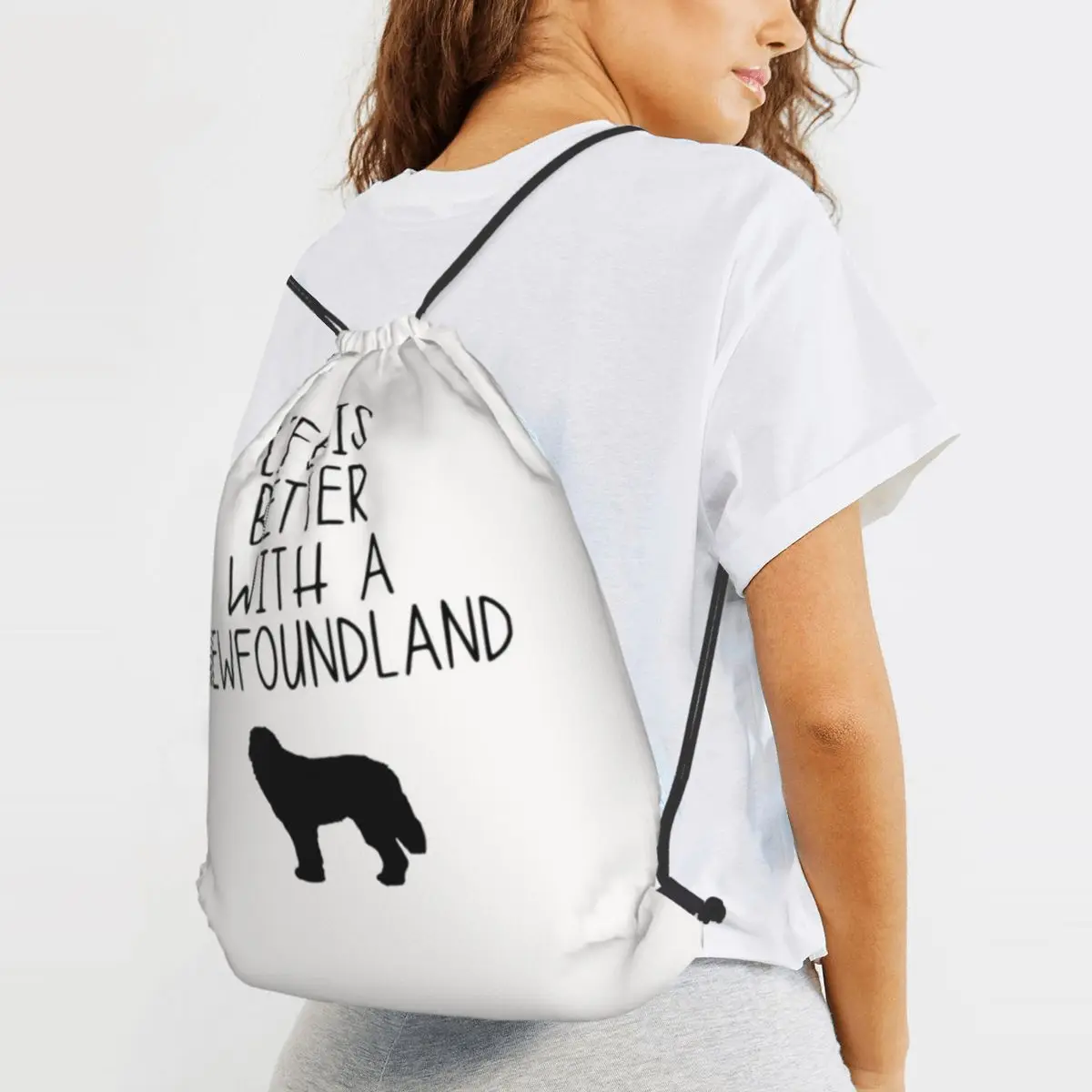 

Life Is Better With A Newfoundland Backpacks Portable Drawstring Bags Sports Bag Book Bags for Travel School