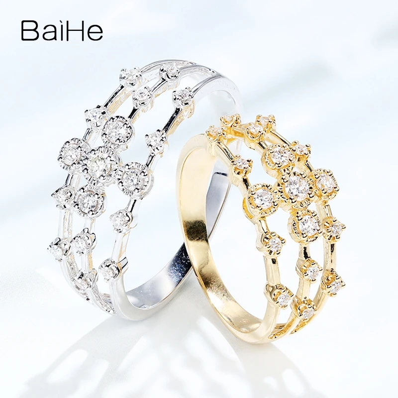 

BAIHE Solid 14K Rose Gold 0.2CT H/SI Natural Diamond Ring Lady Party Trendy Fine Jewelry Prom Ring 다이아몬드 반지 Anillo diamantes