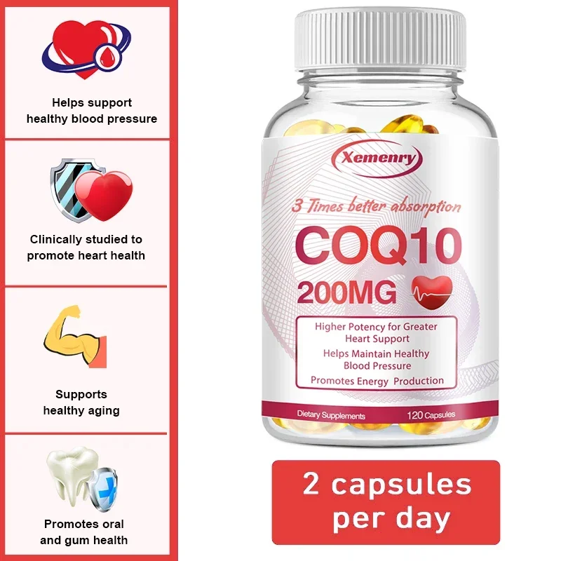 Cápsulas de coenzima Q10, 200 Mg cada una, para promover la salud Cardiovascular y la salud del corazón, proporcionar energía para apoyar la salud de las articulaciones