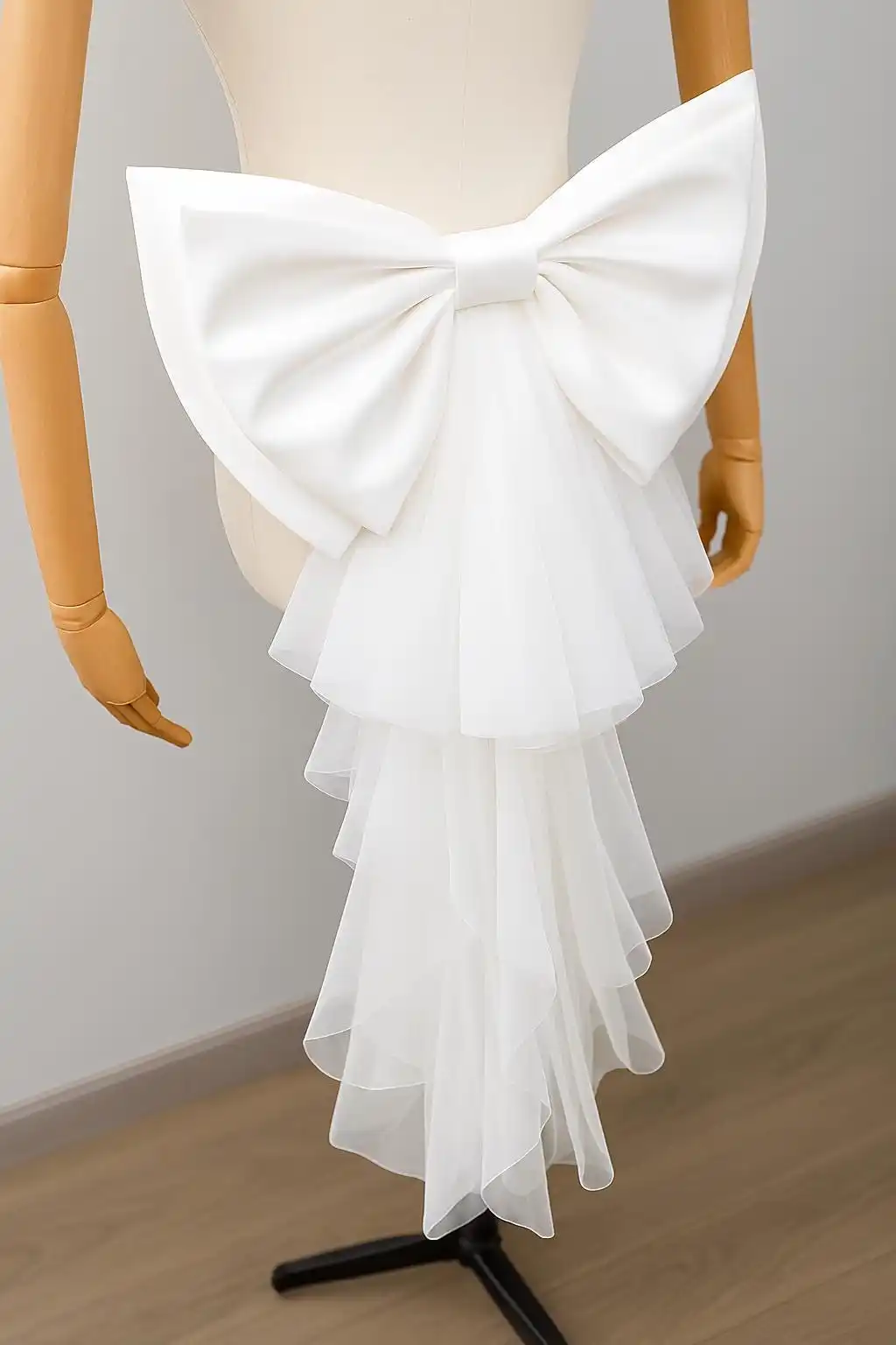 Detachable Satin Wedding Dress Ribbon Tulle Tail Multipurpose Bridal Accessory Removable Waist Bowknot For Bride Prom Party Gown