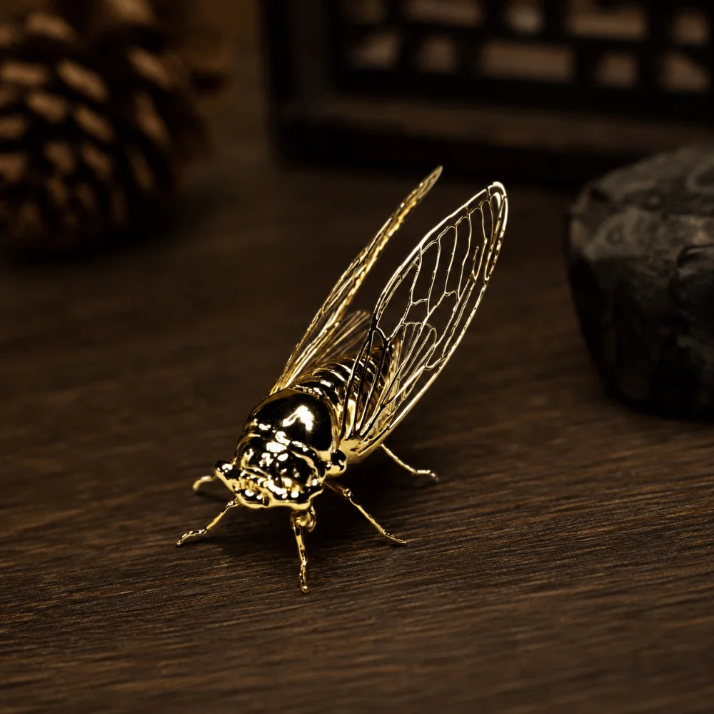 Exquisite Cicada Figurine Hollowed-out Retro Alloy Animal Statue Durable Anti-rust Desktop Small Ornament Home Office Decor