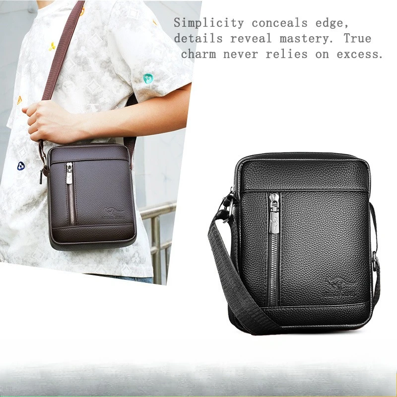 

PU leather vertical square men's single-shoulder bag, 7-inch mini mobile phone bag, lightweight commuting crossbody backpack