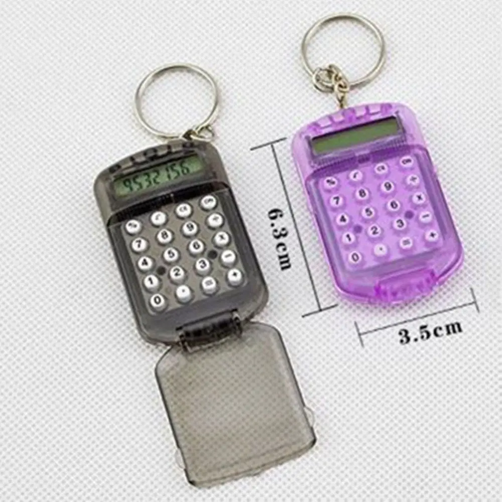 1Pc Plastic 8 Digits Electronic Mini Calculator With Keychain Student Office Supplies