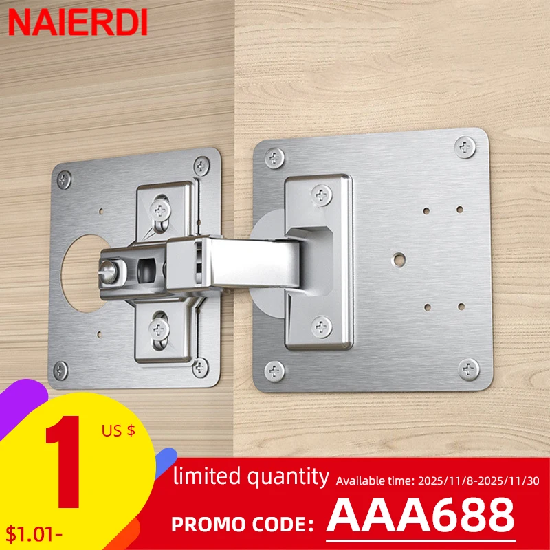 NAIERDI 1/2/4/8PCS Hinge Repair Plate Resistant Stainless Steel Furniture Mounted Plate Cabinet Door Hinges Repair Mount Tool