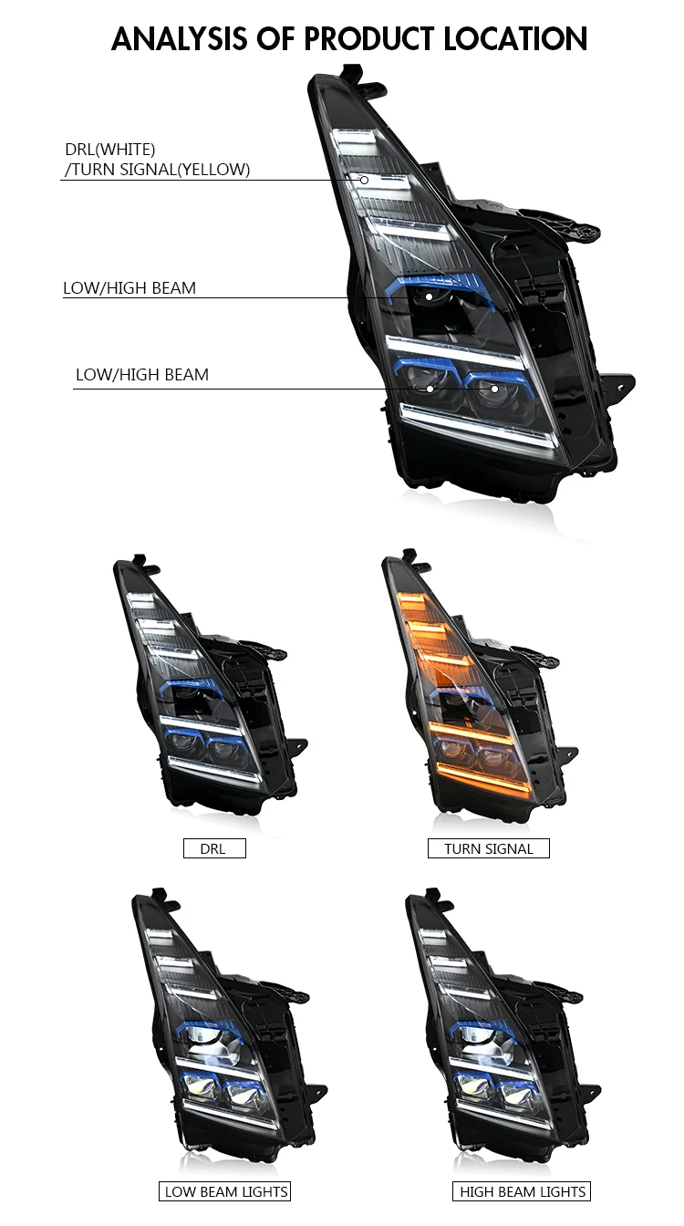 المصابيح الأمامية لكاديلاك ATS 2013-2018 مع إشارة الانعطاف المتتابعة للرسوم المتحركة #3