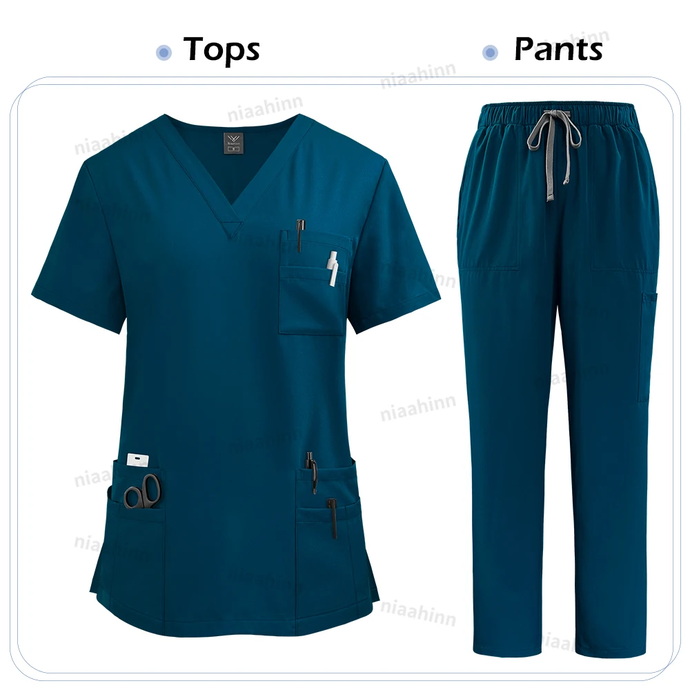 Krankens ch wester Uniform Peelings setzt Frauen Bluse Medicale Femme Still hose passt medizinische Accessoires Gesundheits wesen Schönheits salons Arbeits kleidung – Detail 12