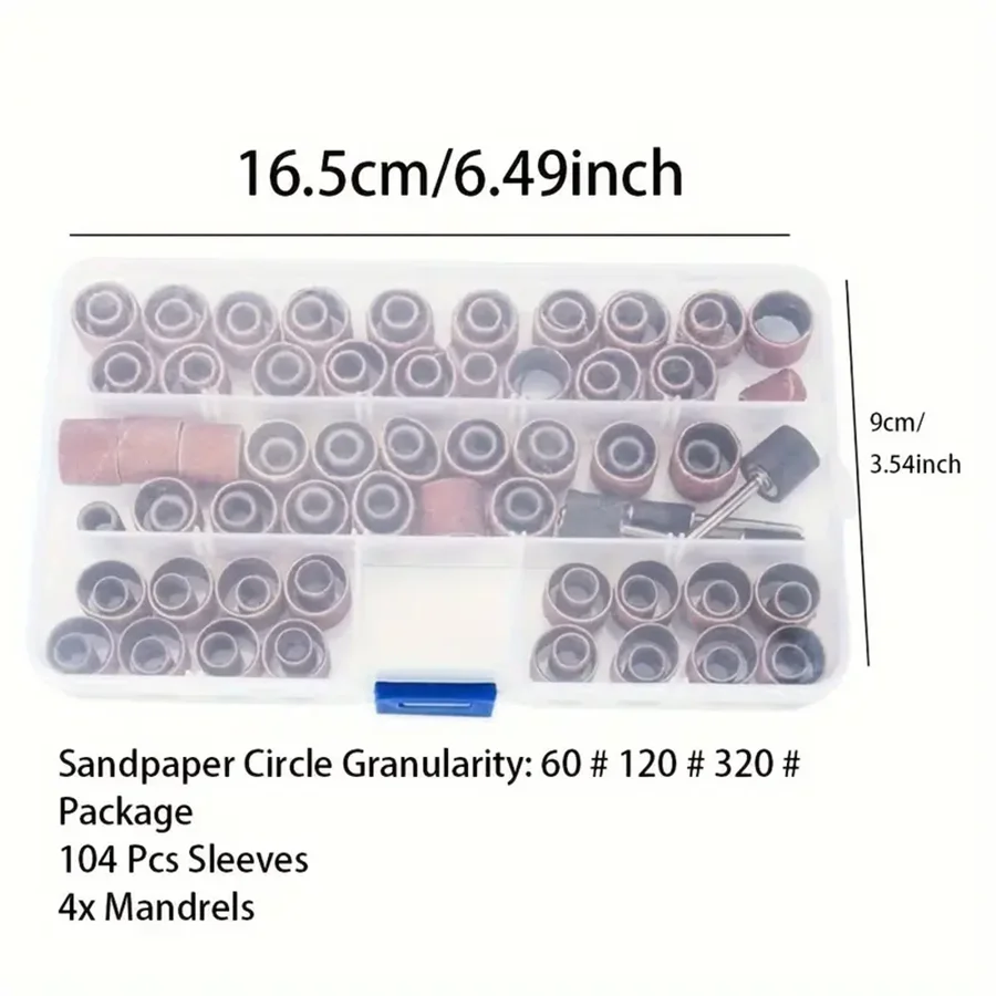 104pcs Sanding Bands Sleeves Sanding Drum Grit Pads Set, Fits Rotary Tool, Sanding Band Drill File Machine Bits For Nail Art
