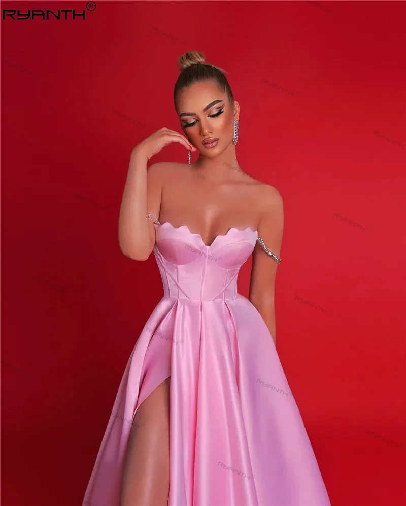 Ryanth-Robes de soirée sans bretelles spaghetti roses, une ligne, robe de Rharabe saoudien, quelle que soit la fente latérale sexy, occasion formelle, 2024