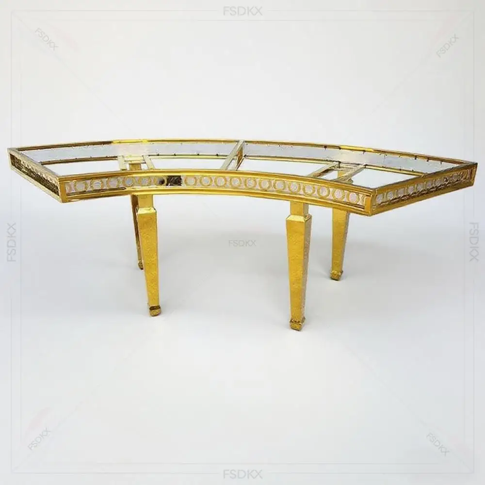 FSDKX Luxury Royal Wedding Table Gold Steel High Quality Party Event Furniture Dining Wedding Banquet Table