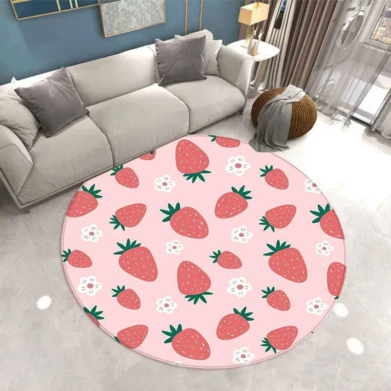 Watercolor Red Strawberry Round Carpet Fruit Art Painting Circle Rug Playroom Bedroom Living Room Balcony Floor Mat Home Doormat