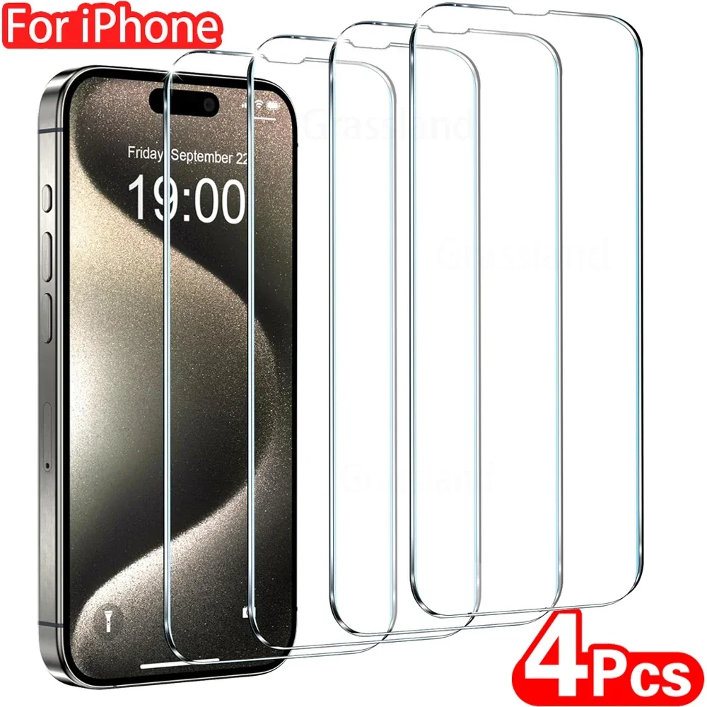 

4Pcs Tempered Glass For iPhone 16 15 14 13 12 11 Pro Max Screen Protector For iPhone 7 8 Plus X XS Max XR Protective Glass Film