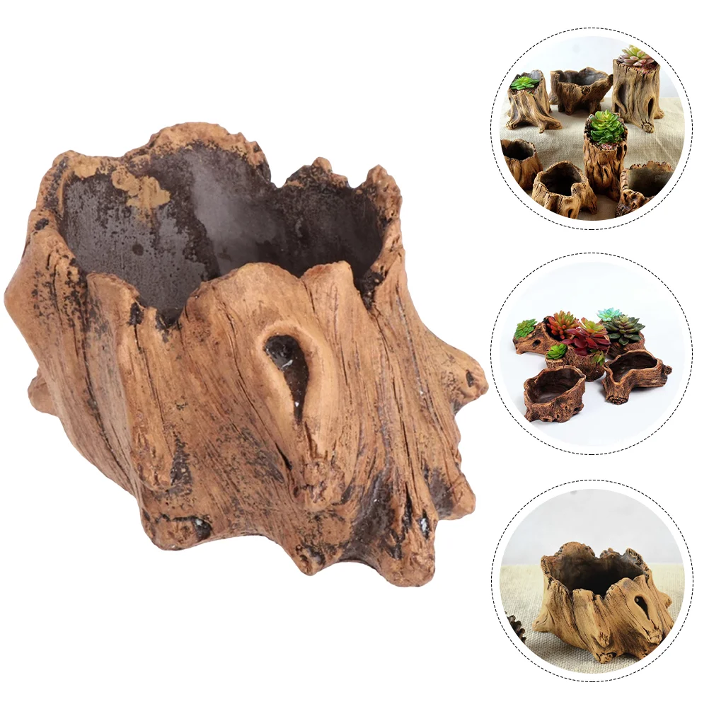 

Stump Pot Imitation Root Plant Table Shaped Flower Wooden Concrete Fake Planter Retro Vintage Decor