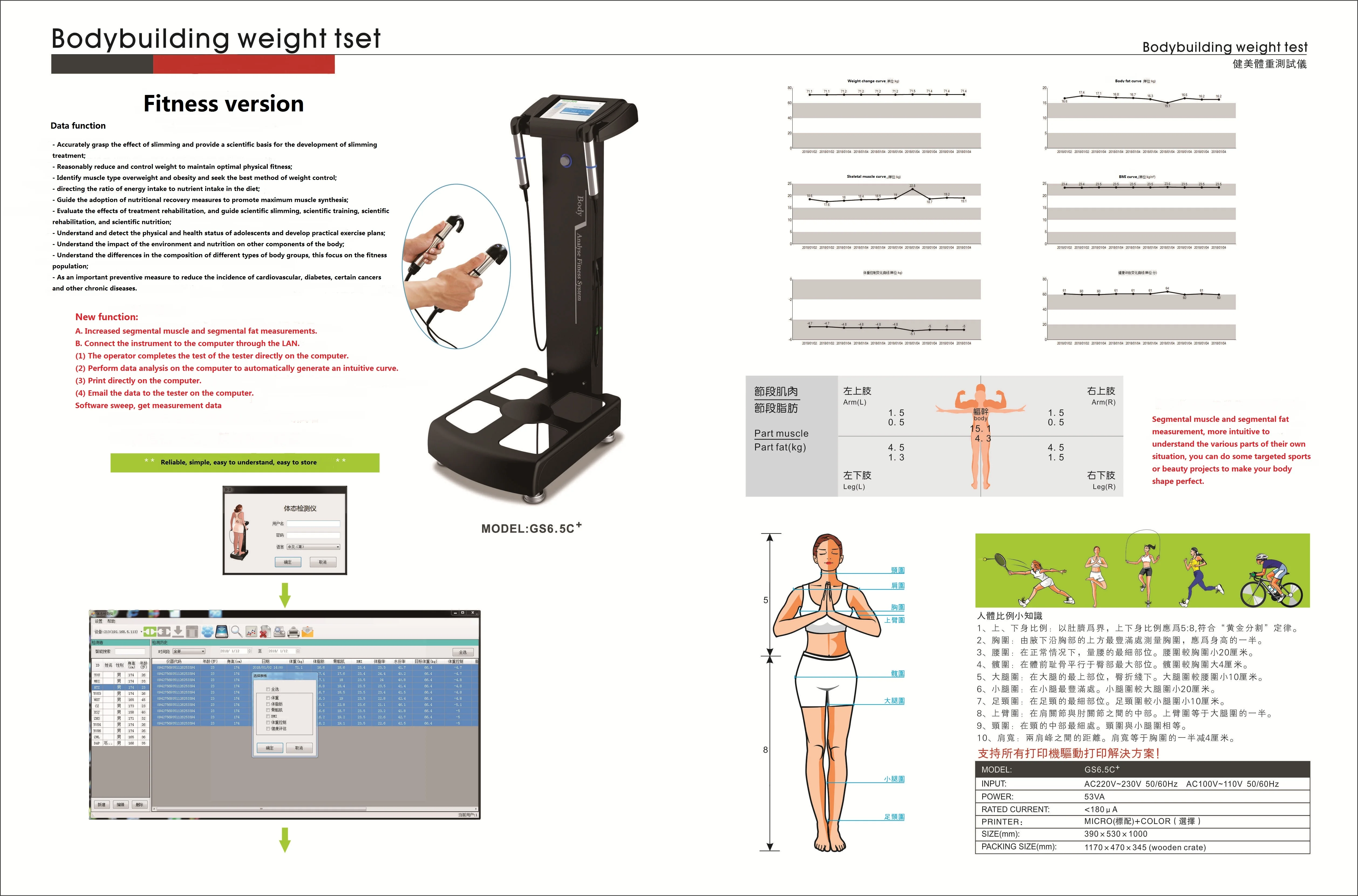 8 Electrodes 3D Height Weight Fat Health full body health analyzer GS6.5C body fat analyzer	inbodi machine For Sale