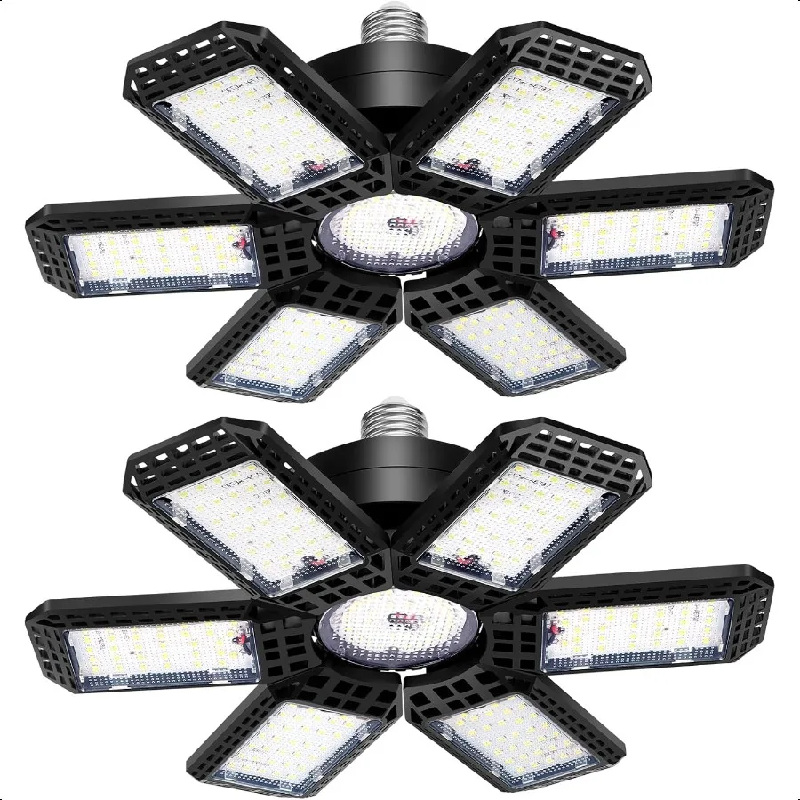 

2 Pack Garage Light 200W 20000LM 6500K LED Shop Lights Garage Lights Ceiling Led with 6+1 Deformable Panels Screw in E26 E27 So